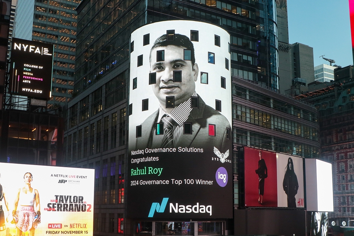 2024 Governance Top 100 winner Nasdaq NYC Times Square Rahul Roy